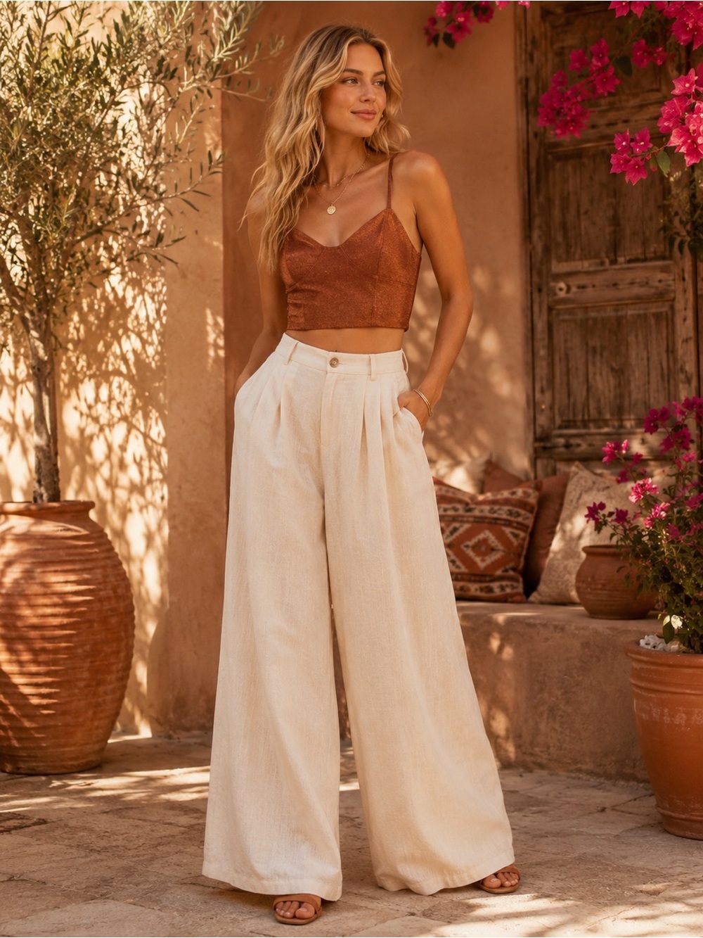 New Women's Orange Bronze Cropped Cami Tank Top Adjustable Straps